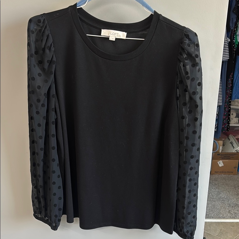 LOFT Black Polka Dot Sleeve Women's Top